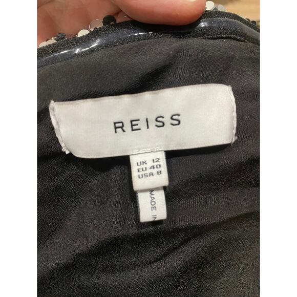 REISS Eva Cape Sequin Mini Silver One Shoulder Dress US 8 - Picture 3 of 11